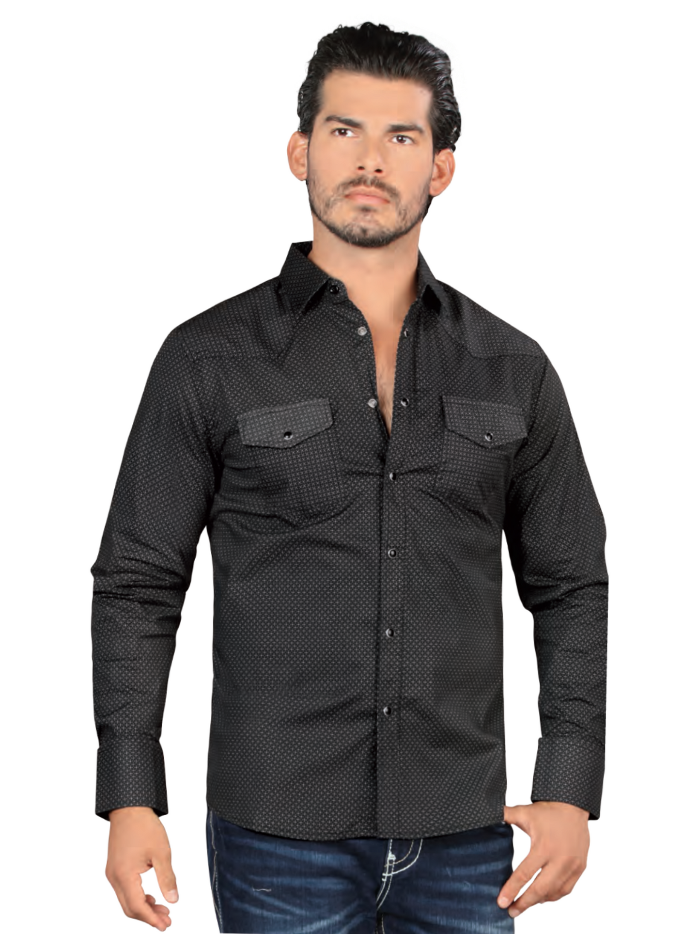 Camisa Casual Manga Larga Estampada para Hombre 'Lamasini' - ID: 0116 Camisas Estampadas Lamasini Black