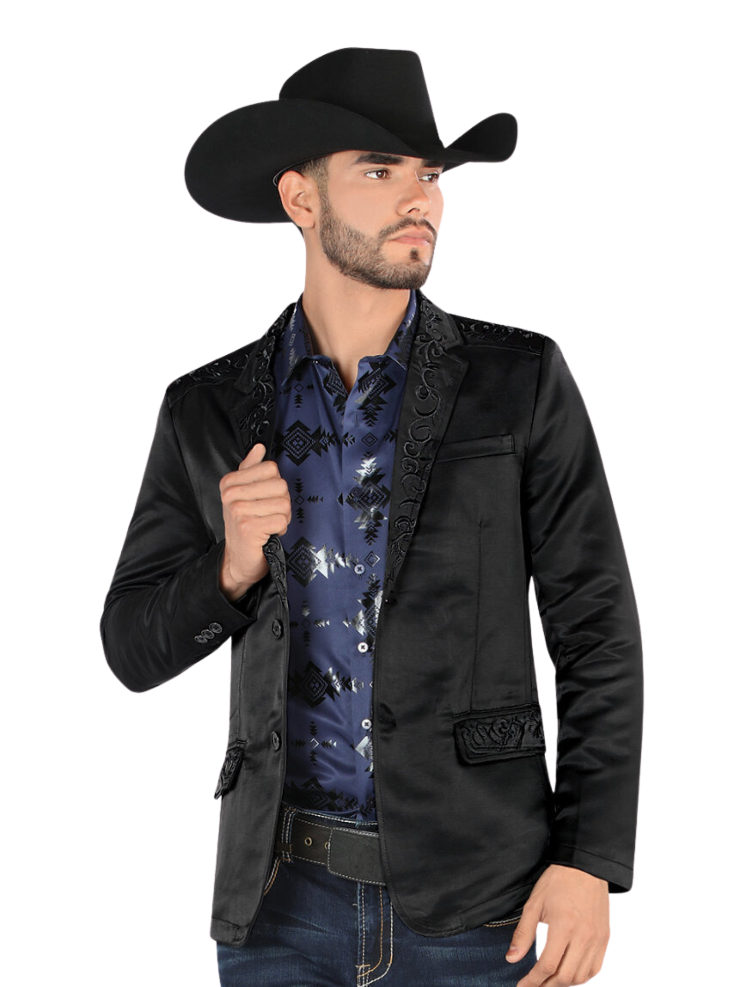 Saco Vaquero Bordado para Hombre 'Lamasini' - ID: 507 Sacos Bordados Lamasini Black/Black