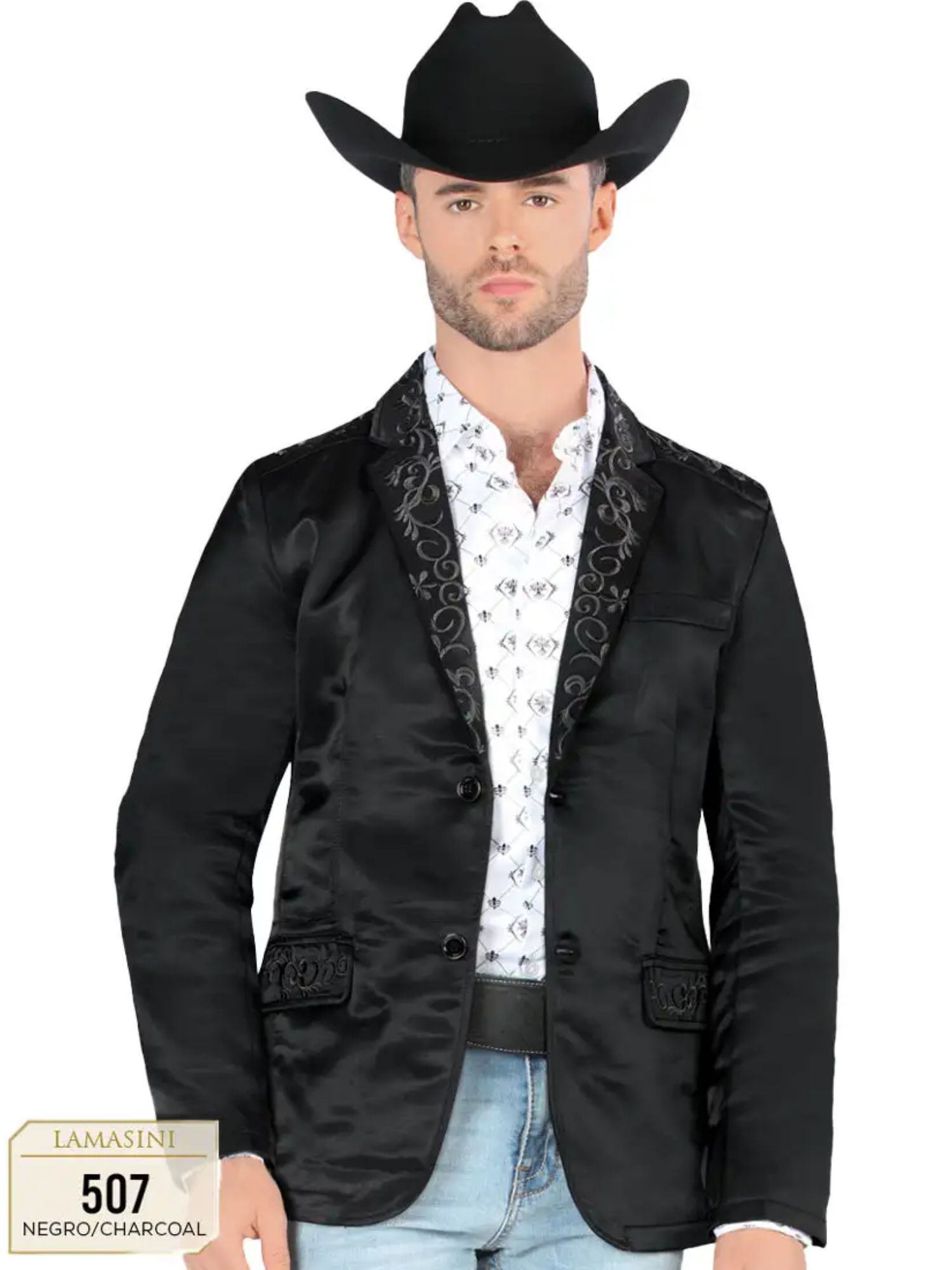 Saco Vaquero Bordado para Hombre 'Lamasini' - ID: 507 Sacos Bordados Lamasini Black/Charcoal