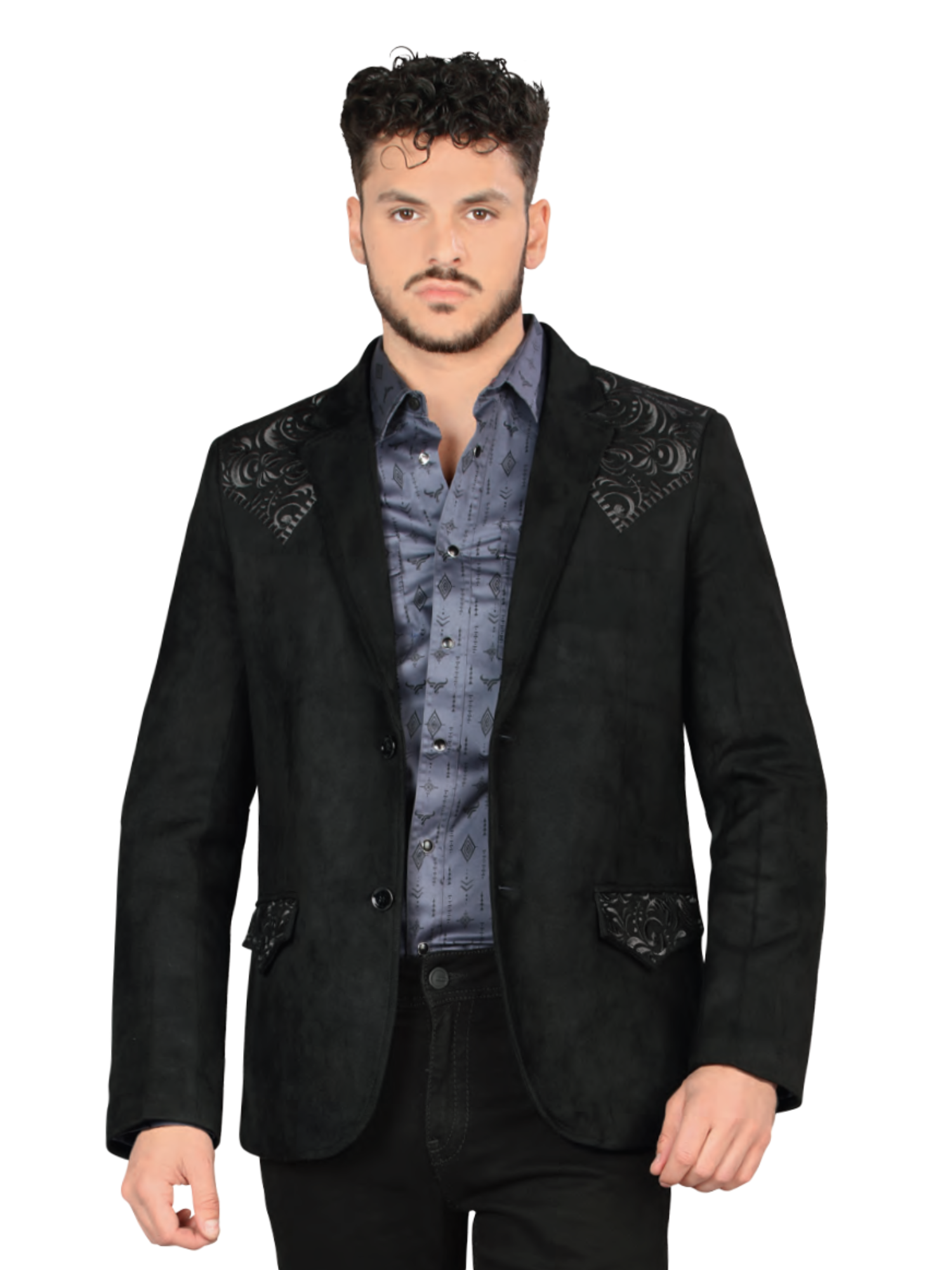 Saco Vaquero Bordado para Hombre 'Lamasini' - ID: 509 Sacos Bordados Lamasini Black/Charcoal