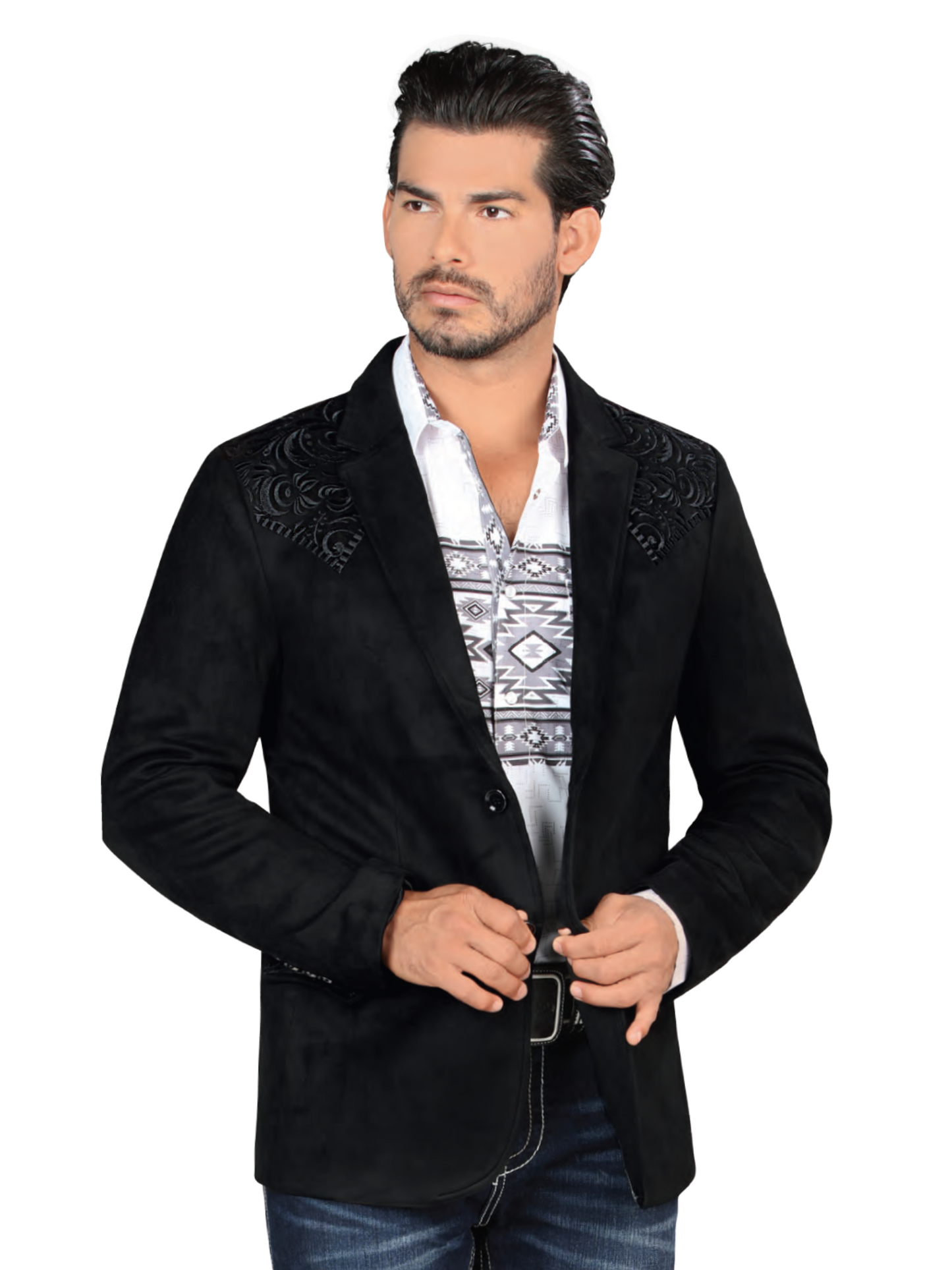 Saco Vaquero Bordado para Hombre 'Lamasini' - ID: 509 Sacos Bordados Lamasini Black/Black