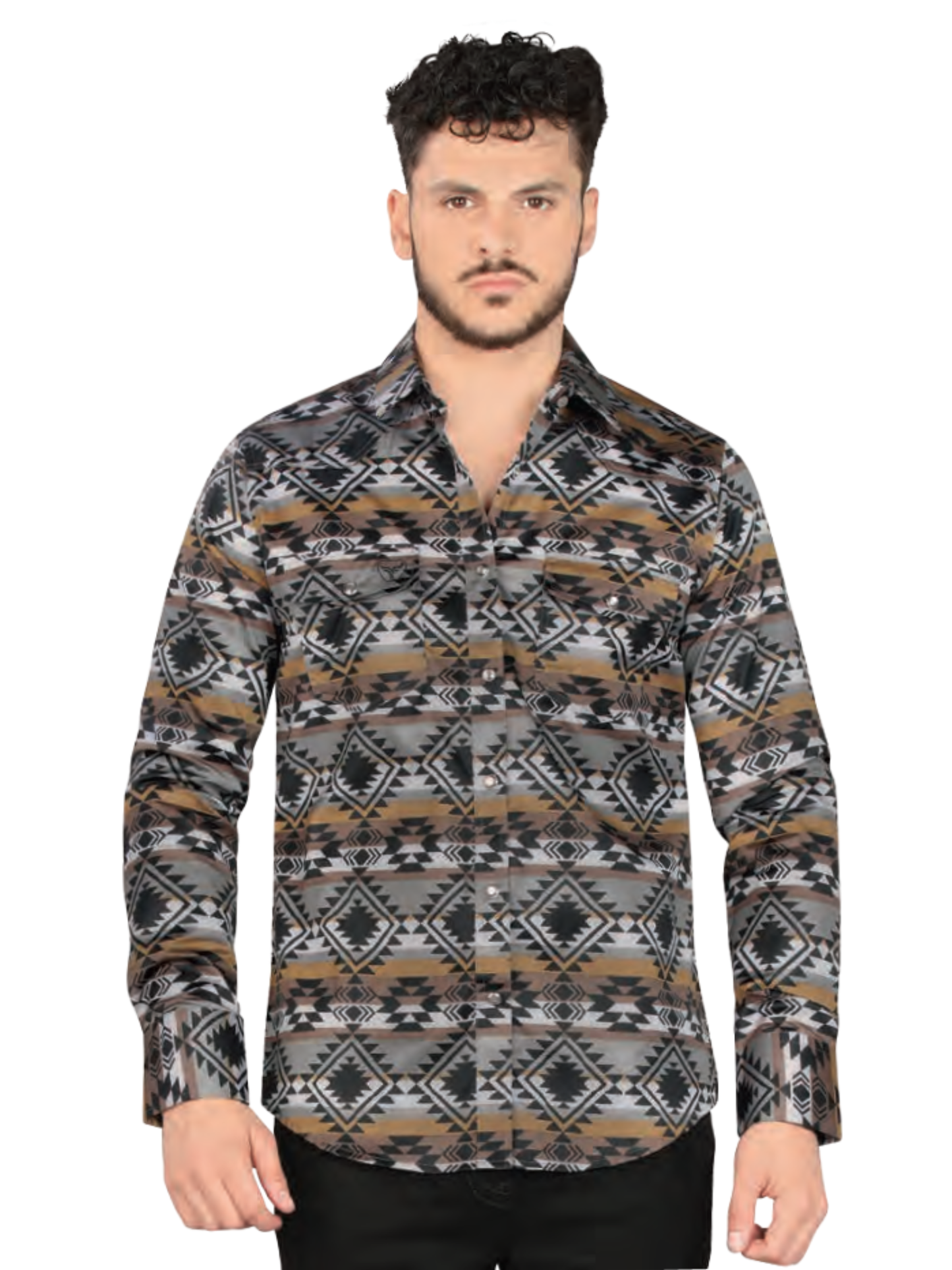 Camisa Casual Manga Larga Estampada para Hombre 'Lamasini' - ID: 2004 Camisas Estampadas Lamasini Black