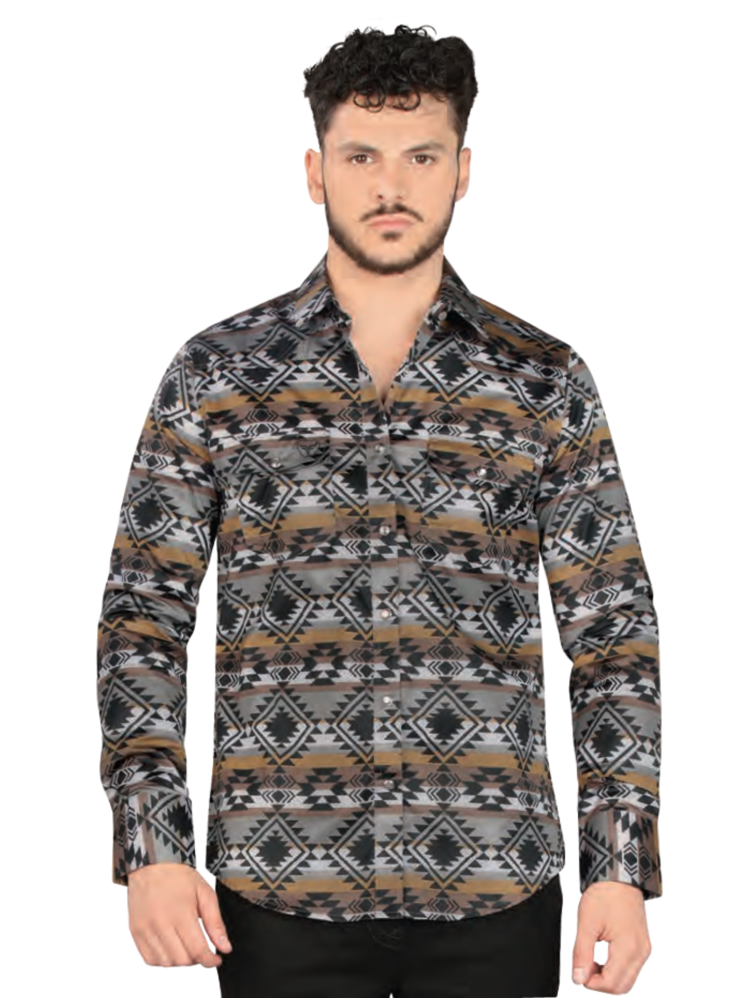 Camisa Casual Manga Larga Estampada para Hombre 'Lamasini' - ID: 2004 Camisas Estampadas Lamasini Black