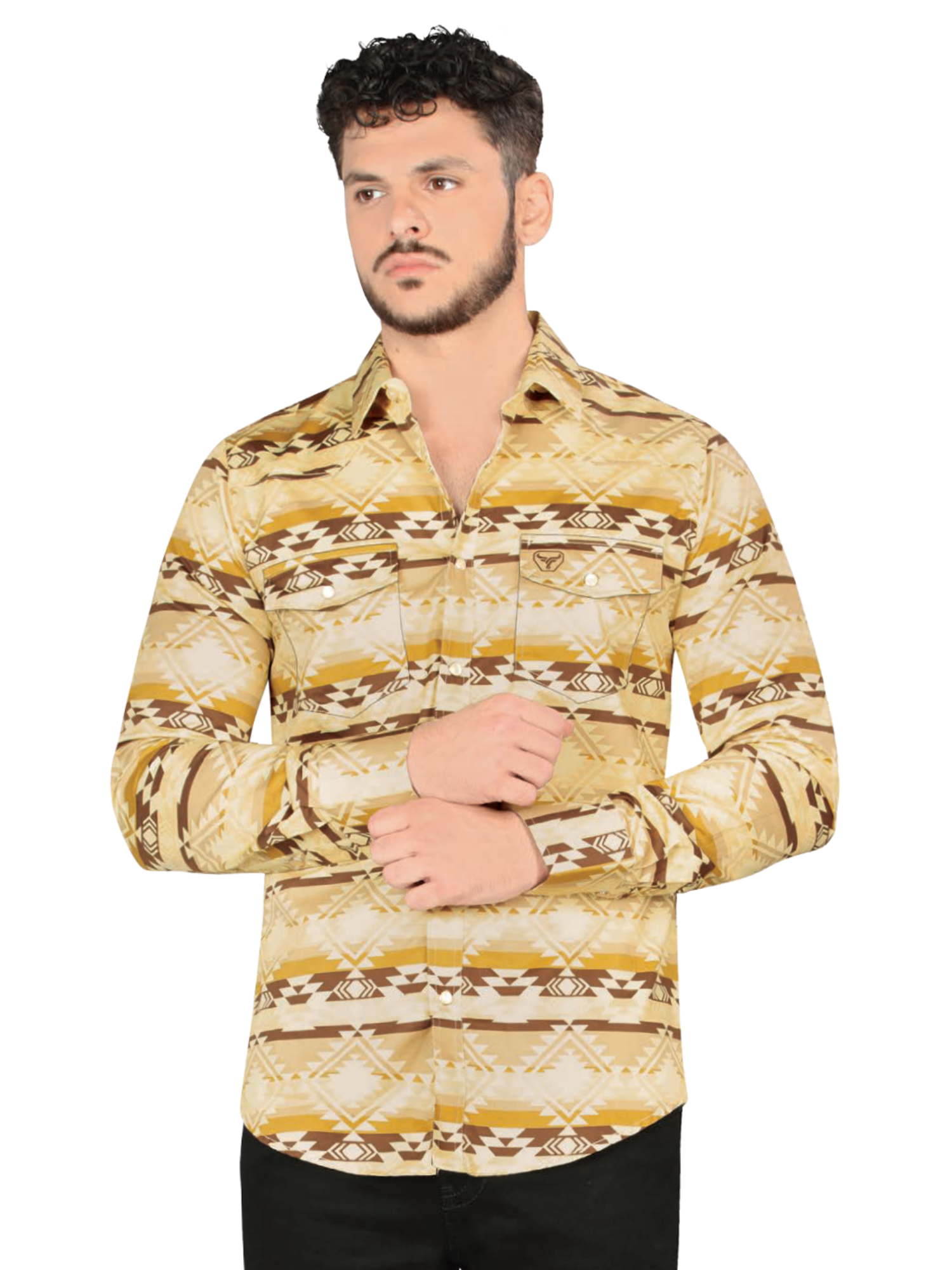 Camisa Casual Manga Larga Estampada para Hombre 'Lamasini' - ID: 2004 Camisas Estampadas Lamasini Beige