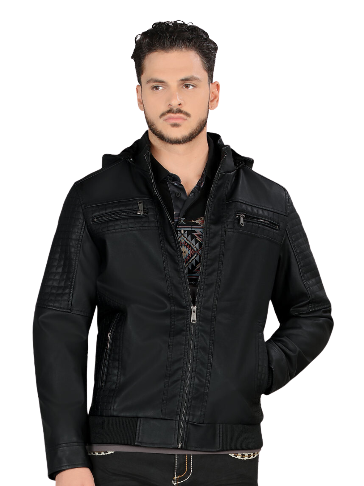 'Lamasini' Men's Casual PU Leather Hooded Zip Jacket ID: 612