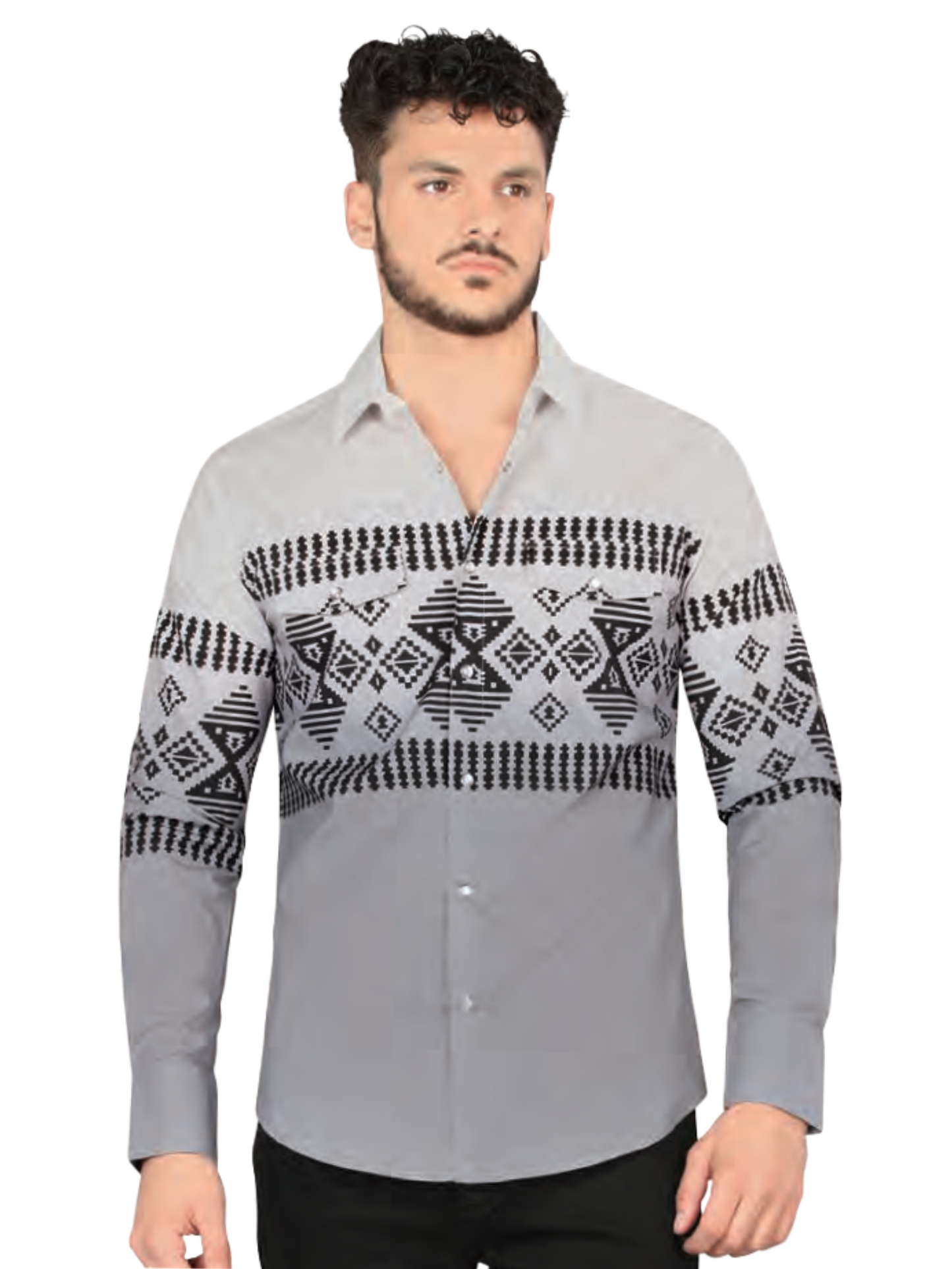 Camisa Casual Manga Larga de Broches Estampada para Hombre 'Lamasini' - ID: 2012 Camisas Estampadas Lamasini Gray