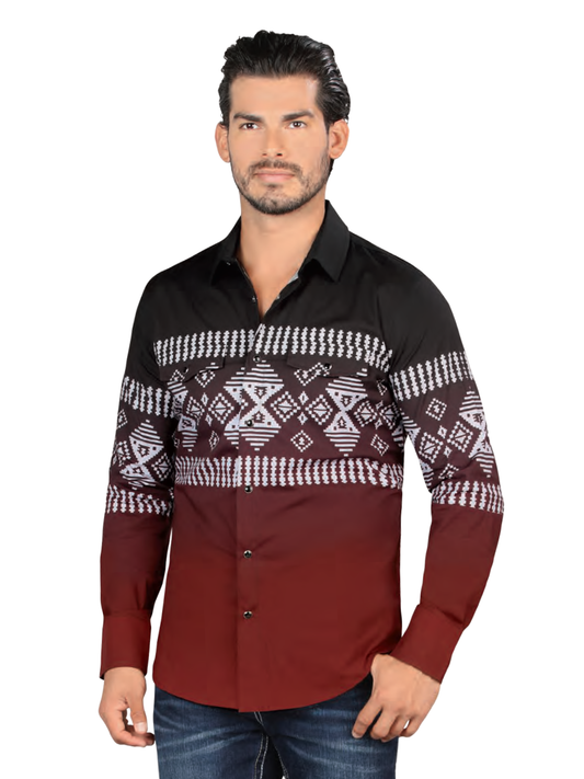 Camisa Casual Manga Larga de Broches Estampada para Hombre 'Lamasini' - ID: 2012 Camisas Estampadas Lamasini Black