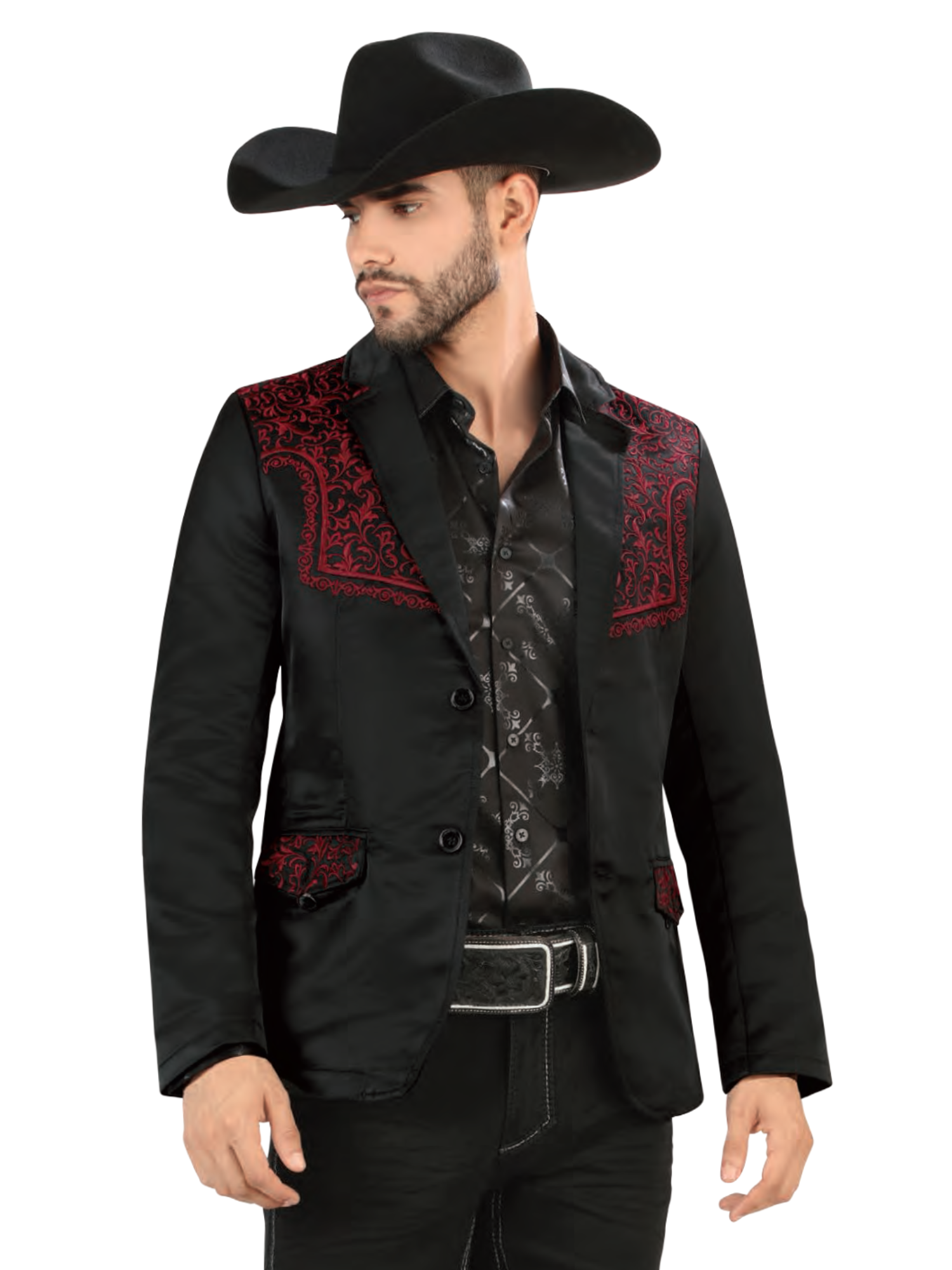 Saco Vaquero Bordado para Hombre 'Lamasini' - ID: 513 Sacos Bordados Lamasini Black/Wine
