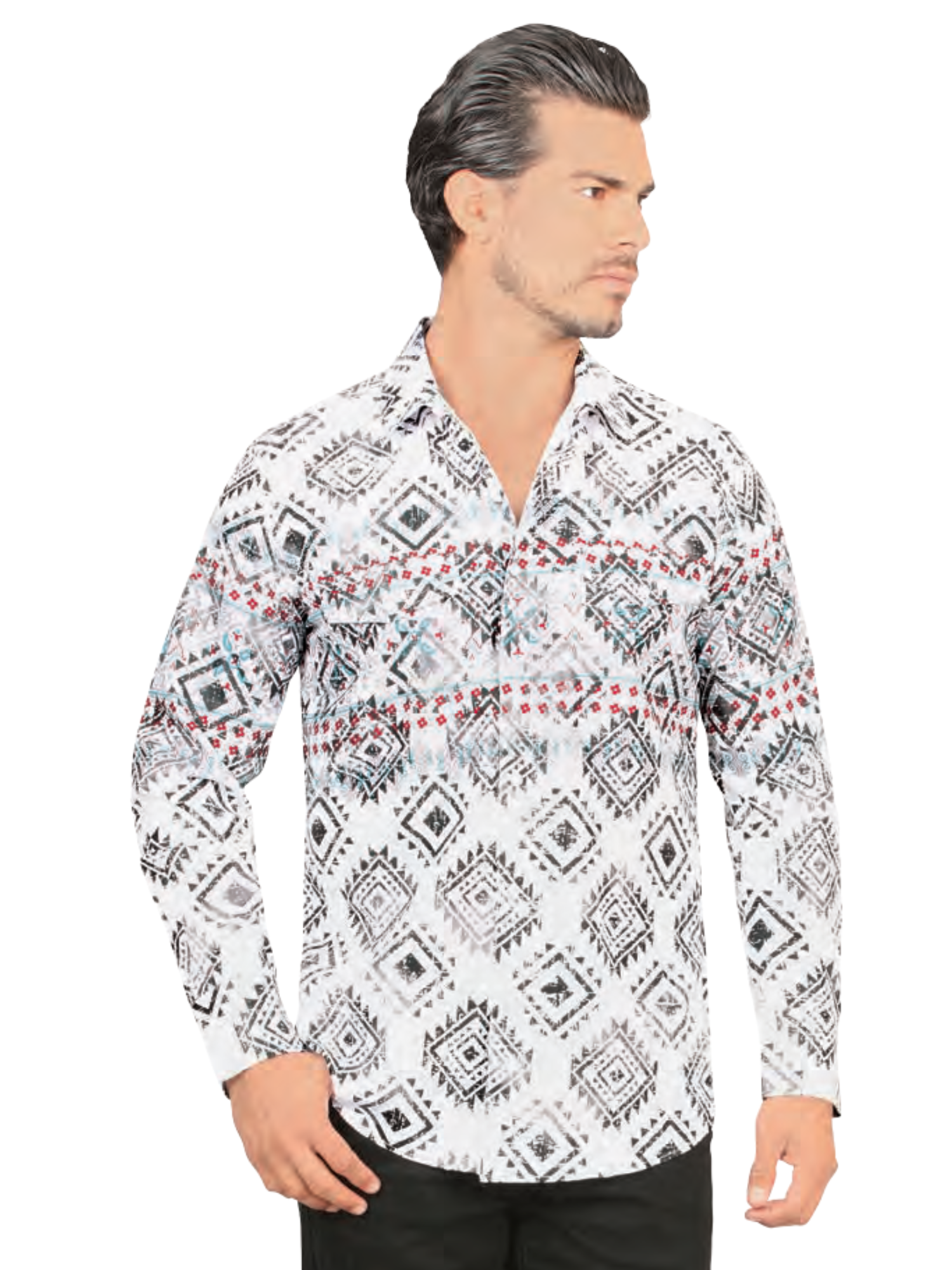 Camisa Casual Manga Larga de Broches Estampada para Hombre 'Lamasini' - ID: 3039 Camisas Estampadas Lamasini White