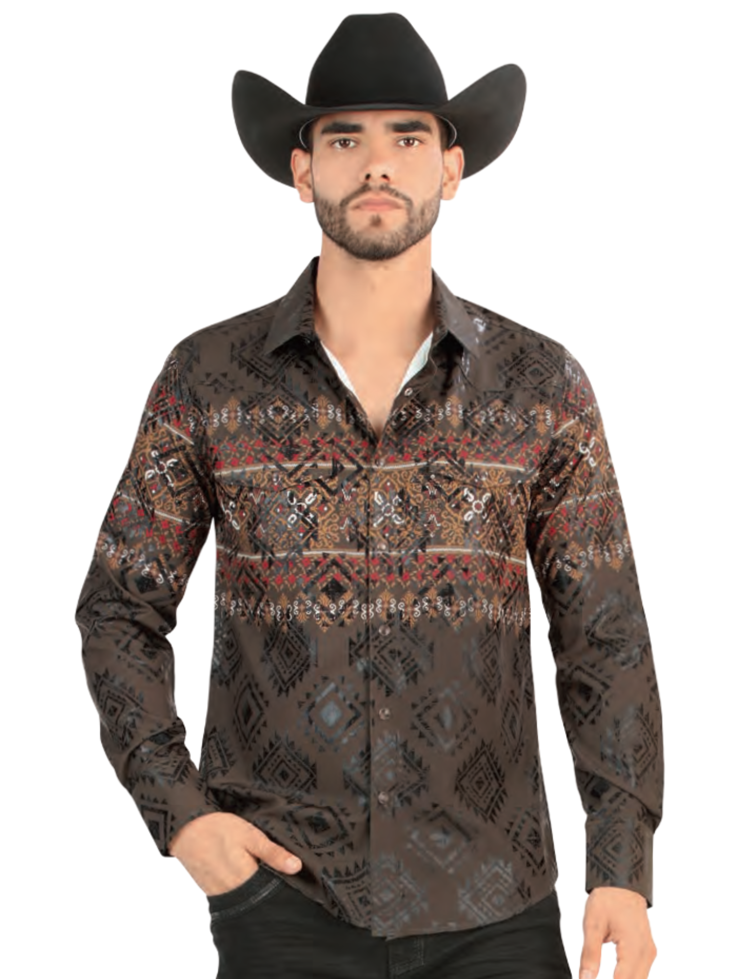 Camisa Casual Manga Larga de Broches Estampada para Hombre 'Lamasini' - ID: 3039 Camisas Estampadas Lamasini Brown