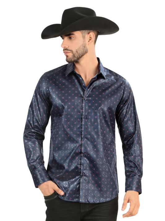 Camisa Casual Manga Larga Estampada para Hombre 'Lamasini' - ID: 3026 Camisas Estampadas Lamasini Navy