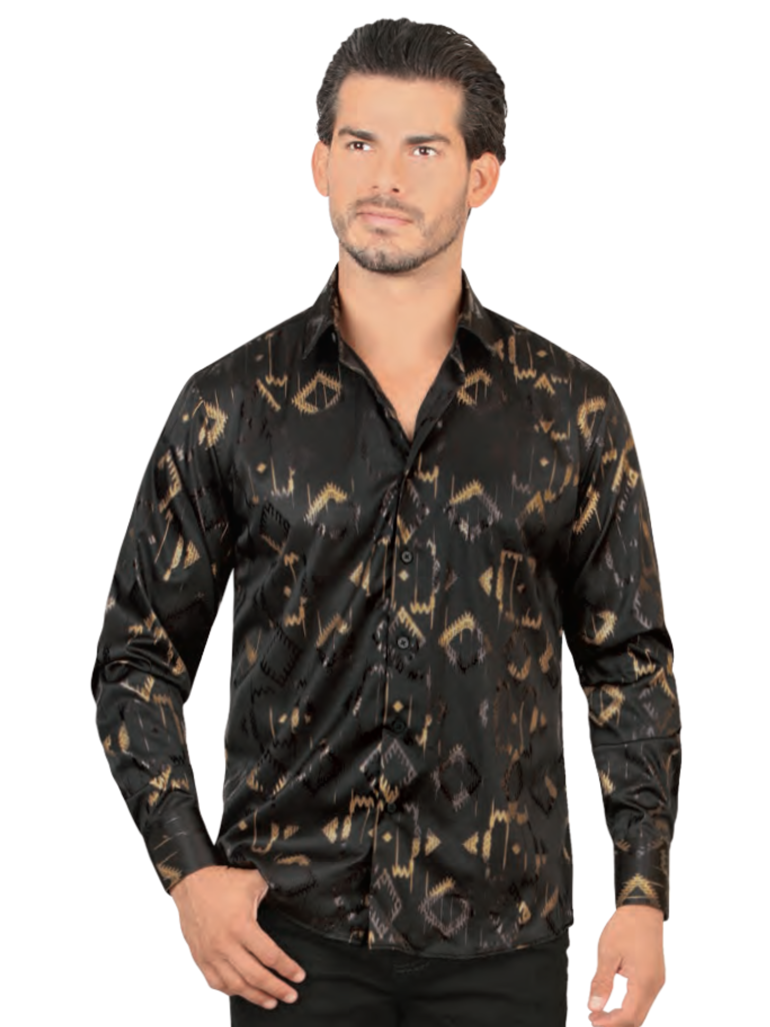 Camisa Casual Manga Larga Estampada para Hombre 'Lamasini' - ID: 4474 Camisas Estampadas Lamasini Black
