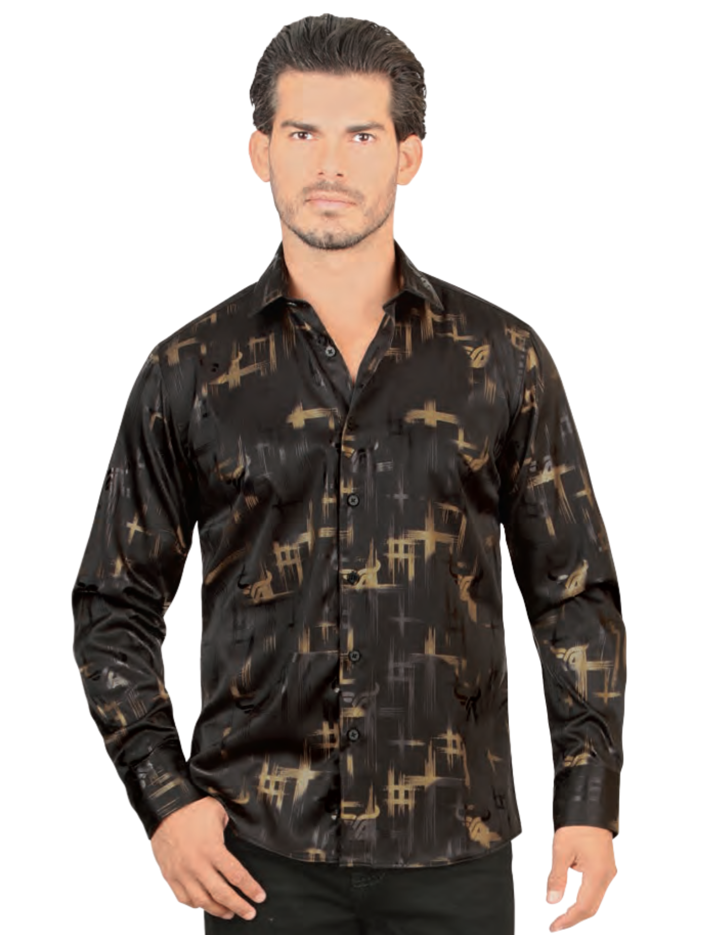 Camisa Casual Manga Larga Estampada para Hombre 'Lamasini' - ID: 4481 Camisas Estampadas Lamasini Black
