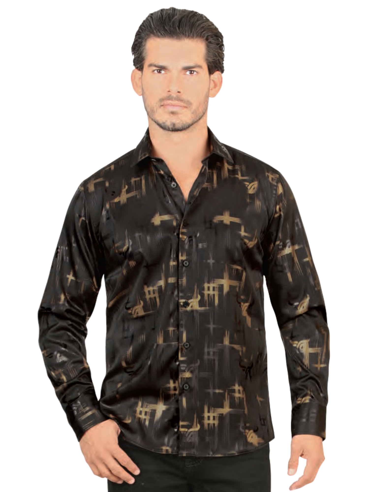 Camisa Casual Manga Larga Estampada para Hombre 'Lamasini' - ID: 4481 Camisas Estampadas Lamasini Black