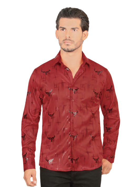 Camisa Casual Manga Larga Estampada para Hombre 'Lamasini' - ID: 4481 Camisas Estampadas Lamasini Red