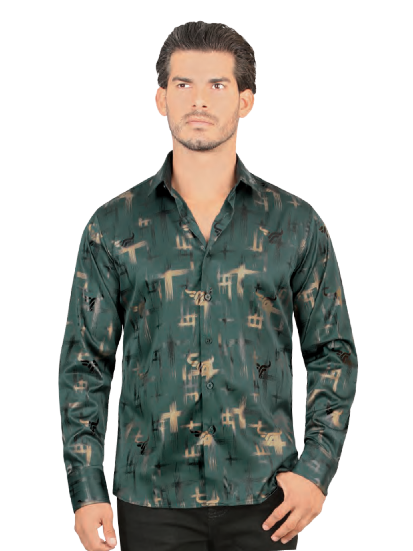 Camisa Casual Manga Larga Estampada para Hombre 'Lamasini' - ID: 4481 Camisas Estampadas Lamasini Green