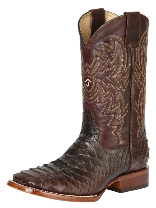 Botas Vaqueras Rodeo Imitacion de Python Grabado en Piel Vacuno para Hombre 'El General' - ID: 45469 Botas Python Print El General Cafe