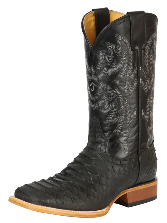 Botas Vaqueras Rodeo Imitacion de Python Grabado en Piel Vacuno para Hombre 'El General' - ID: 45470 Botas Python Print El General Negro