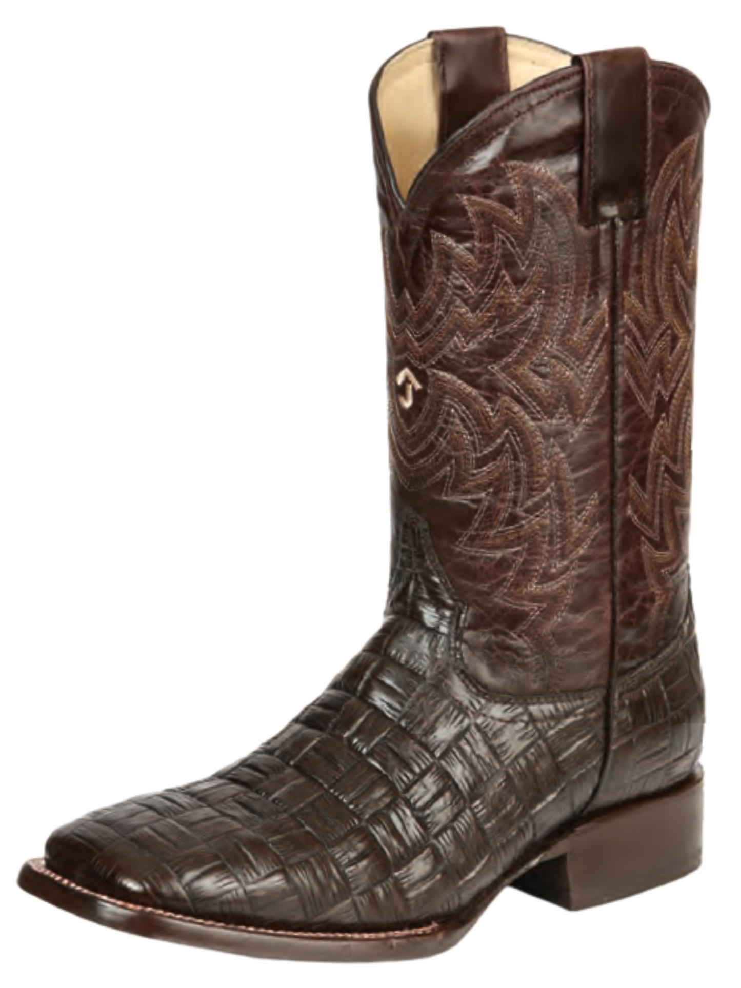 Botas Vaqueras Rodeo Imitacion de Tejido Grabado en Piel Vacuno para Hombre 'El General' - ID: 45478 Botas Petatillo Print El General Cafe