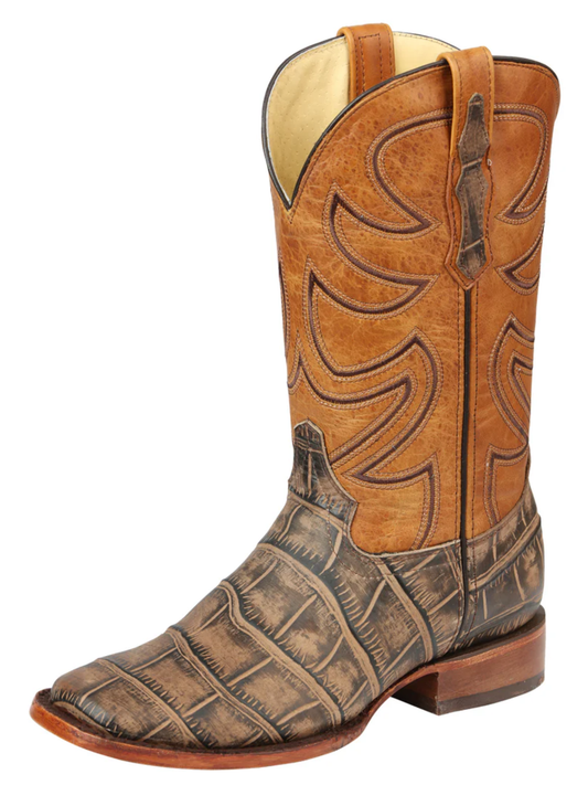 Botas Vaqueras Rodeo Imitacion de Cocodrilo Grabado en Piel Vacuno para Hombre 'El General' - ID: 45663 Botas Coco Print El General Tabaco