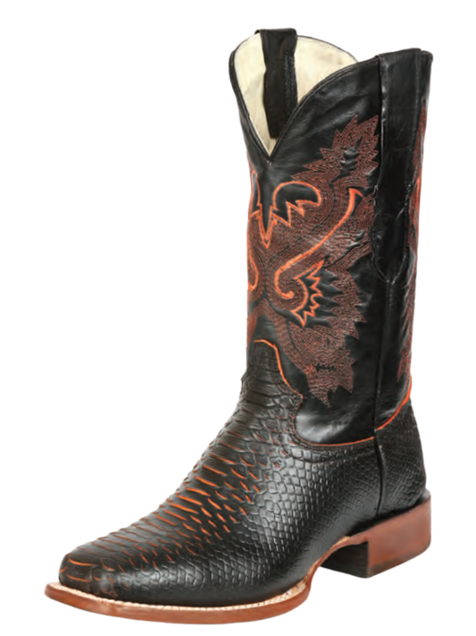 Botas Vaqueras Rodeo Imitacion de Python Grabado en Piel Vacuno para Hombre 'El General' - ID: 45701 Botas Python Print El General Naranja