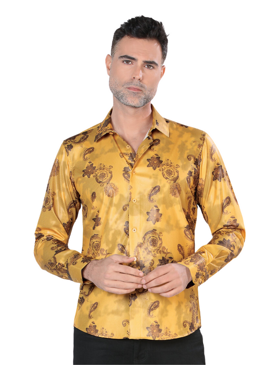 Camisa Casual Manga Larga Estampada para Hombre 'Montero' - ID: 0774 Casual Shirt Montero Mustard