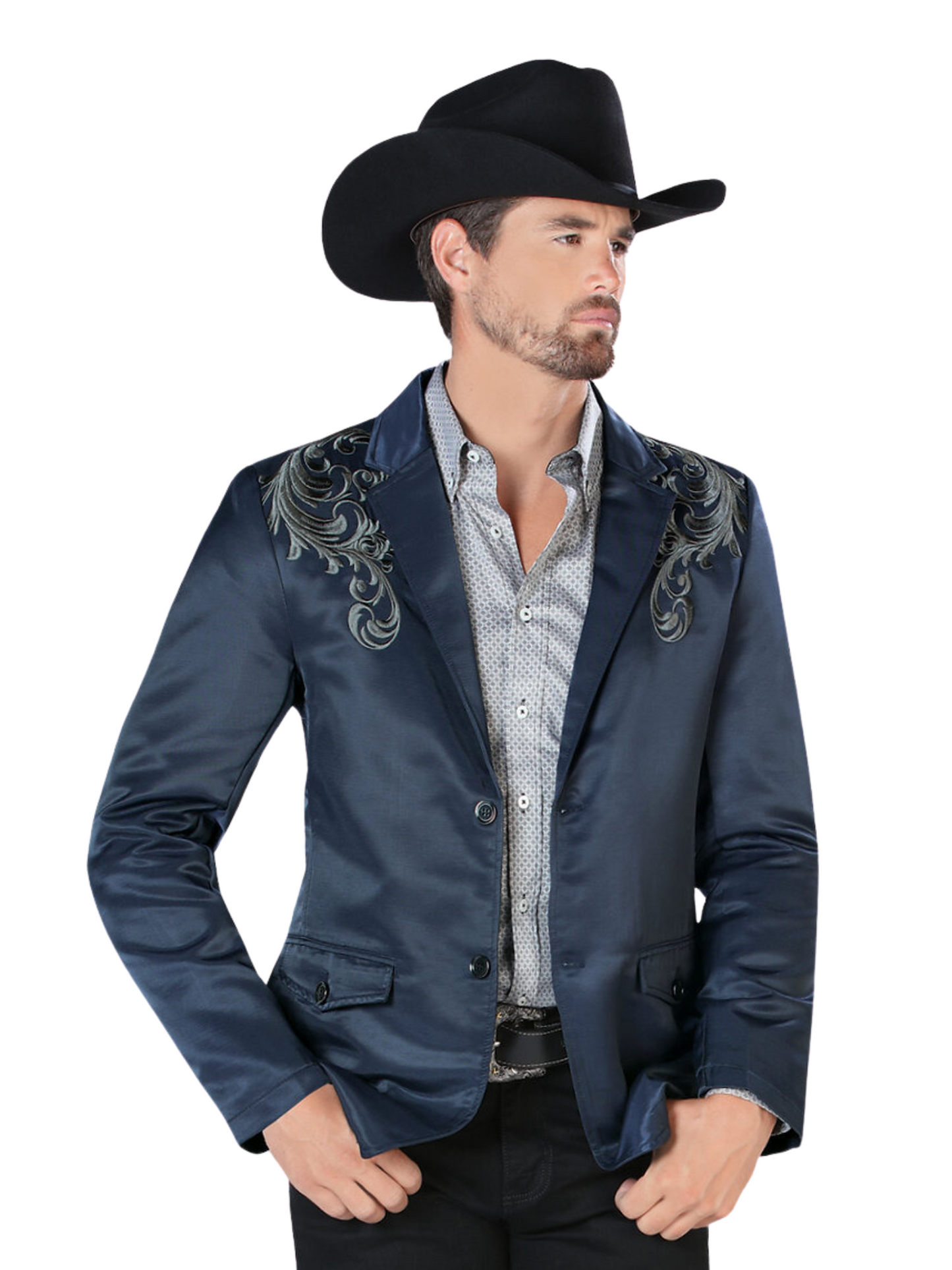 Embroidered Denim Jacket for Men 'Montero' - ID: 2173 Western Blazer Montero Navy