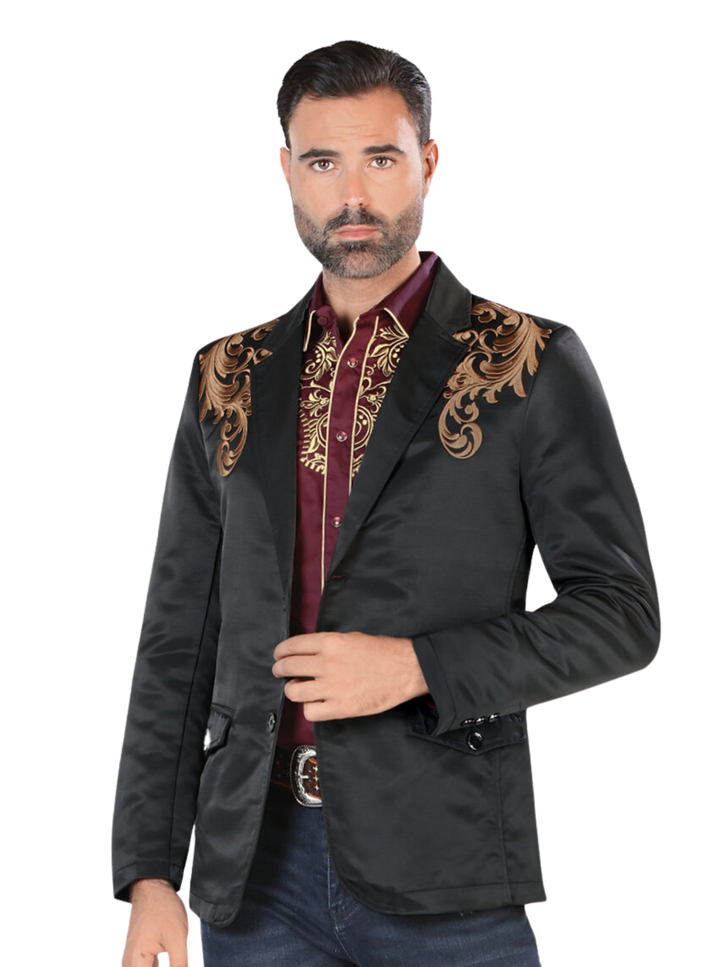 Embroidered Denim Jacket for Men 'Montero' - ID: 2173 Western Blazer Montero Black/Brown