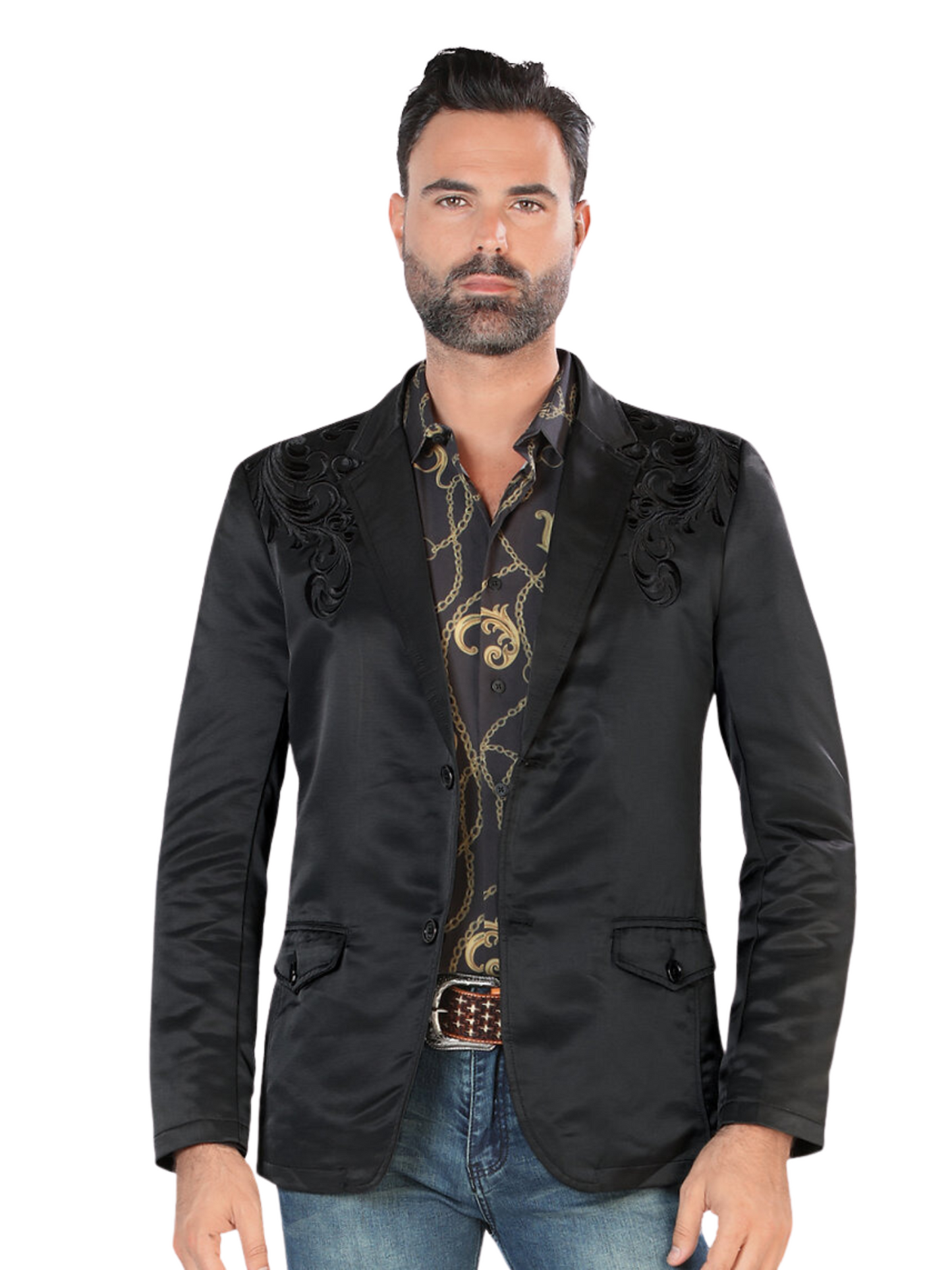 Embroidered Denim Jacket for Men 'Montero' - ID: 2173 Western Blazer Montero Black/Black