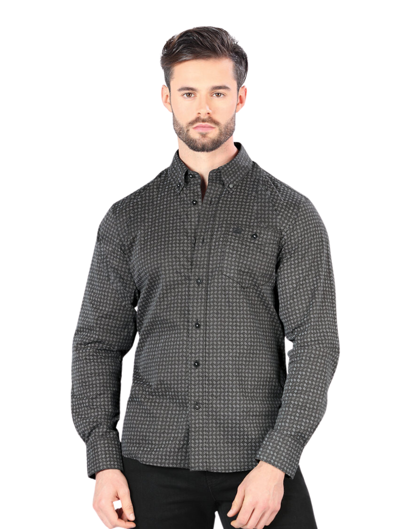 Camisa Casual Manga Larga Estampada para Hombre 'Montero' - ID: 0785 Casual Shirt Montero Black