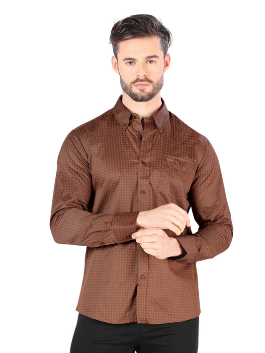 Men's Printed Long Sleeve Casual Shirt 'Montero' - ID: 0785 Casual Shirt Montero Coffee