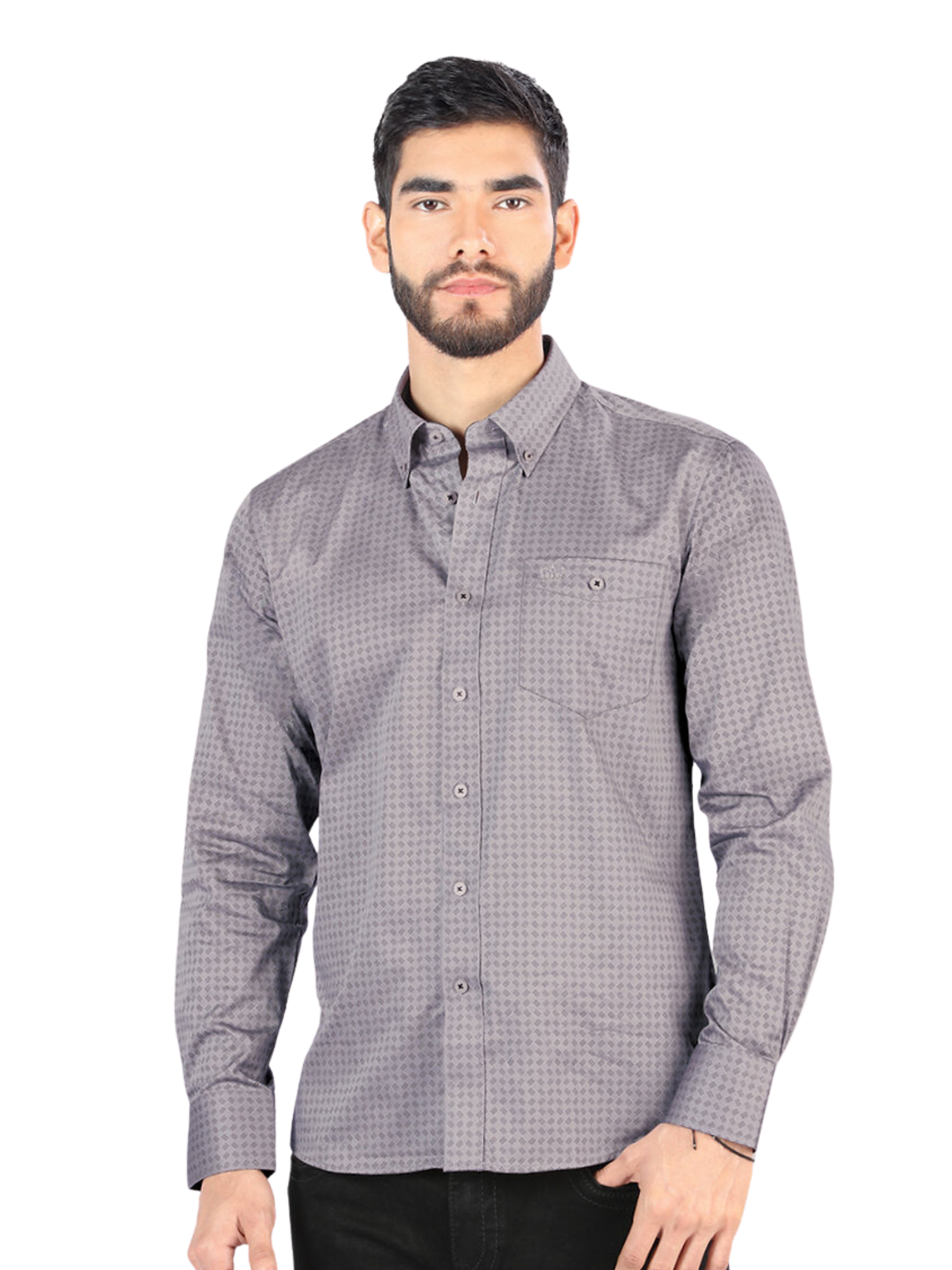 Camisa Casual Manga Larga Estampada para Hombre 'Montero' - ID: 0785 Casual Shirt Montero Gray