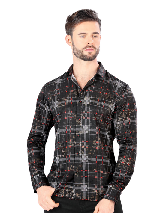 Men's Printed Long Sleeve Casual Shirt 'Montero' - ID: 0789 Casual Shirt Montero Black