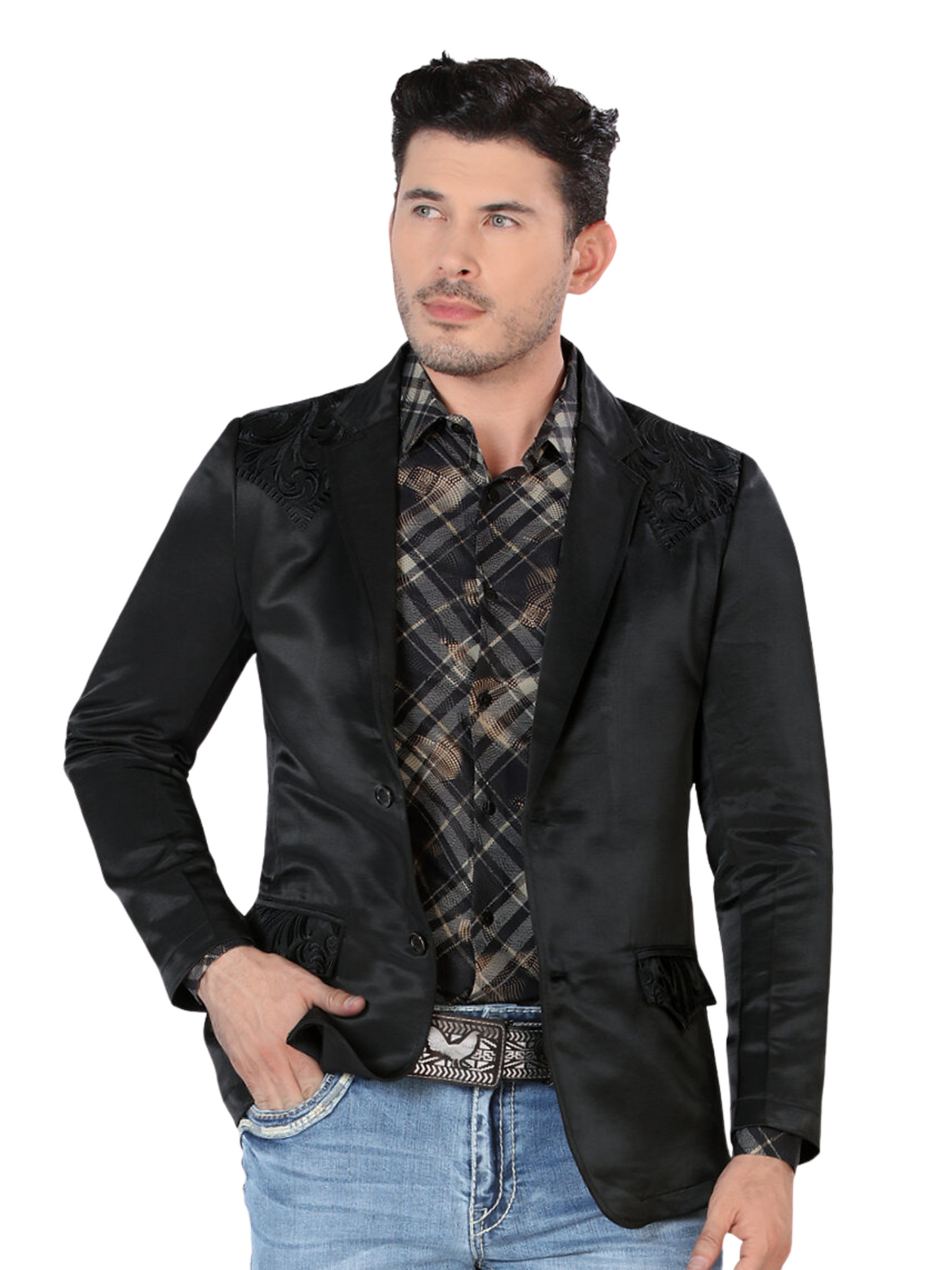 Embroidered Denim Jacket for Men 'Montero' - ID: 2178 Western Blazer Montero Black/Black