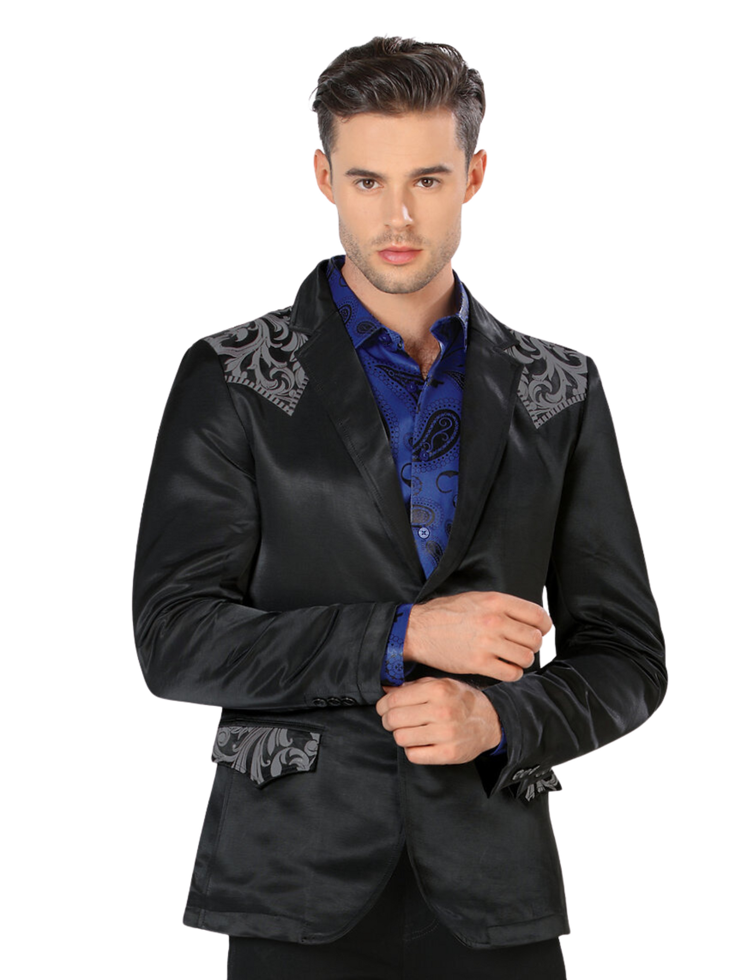 Embroidered Denim Jacket for Men 'Montero' - ID: 2178 Western Blazer Montero Black/Gray