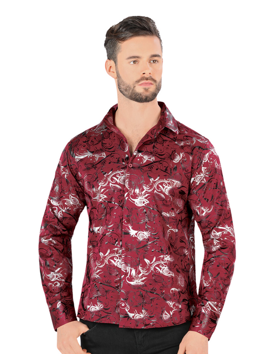 Camisa Casual Manga Larga Estampada para Hombre 'Montero' - ID: 0792 Casual Shirt Montero Wine