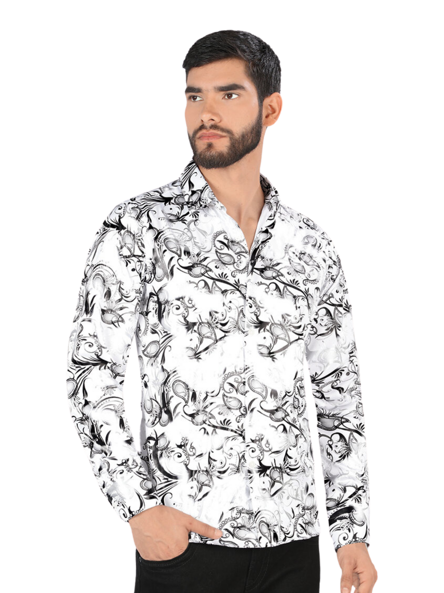 Camisa Casual Manga Larga Estampada para Hombre 'Montero' - ID: 0792 Casual Shirt Montero White