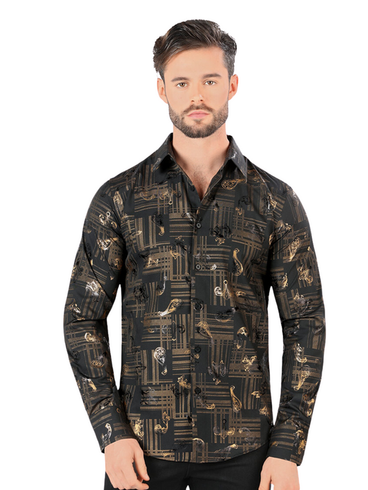 Men's Printed Long Sleeve Casual Shirt 'Montero' - ID: 0412 Casual Shirt Montero Black