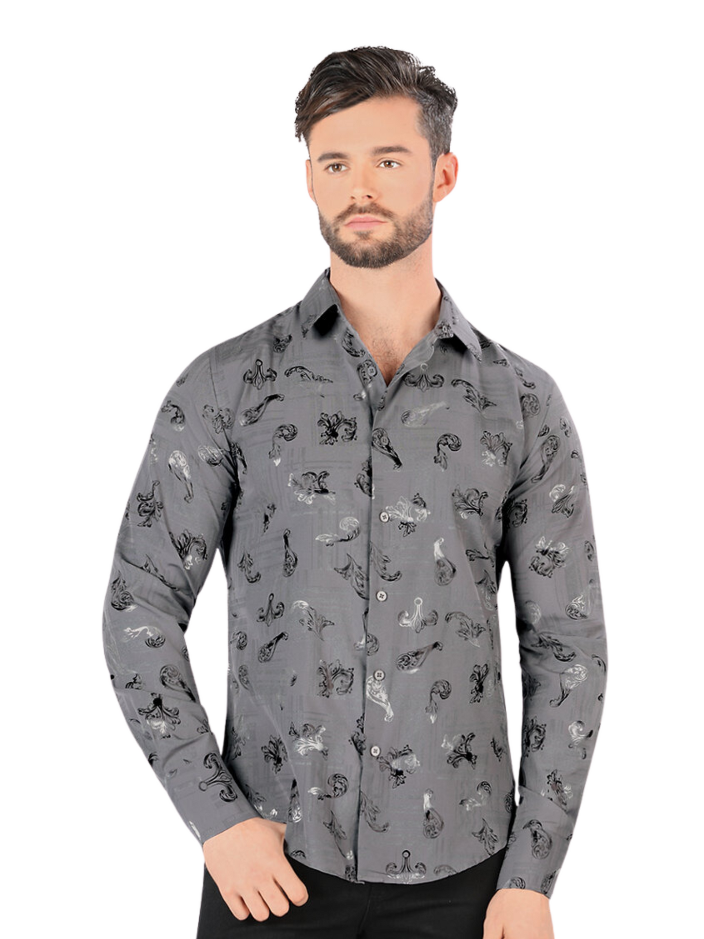 Men's Printed Long Sleeve Casual Shirt 'Montero' - ID: 0412 Casual Shirt Montero Charcoal