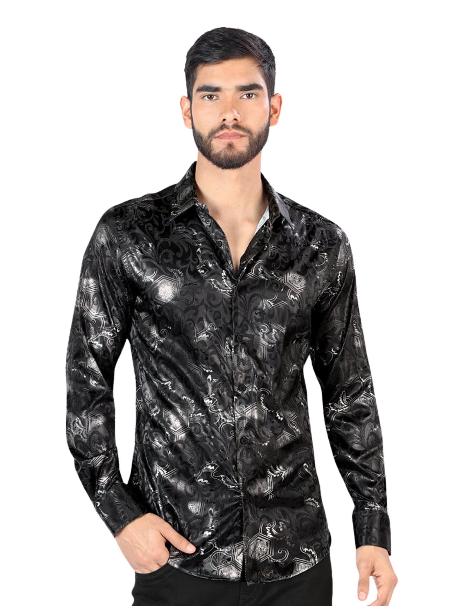 Camisa Casual Manga Larga Estampada para Hombre 'Montero' - ID: 0431 Casual Shirt Montero Black