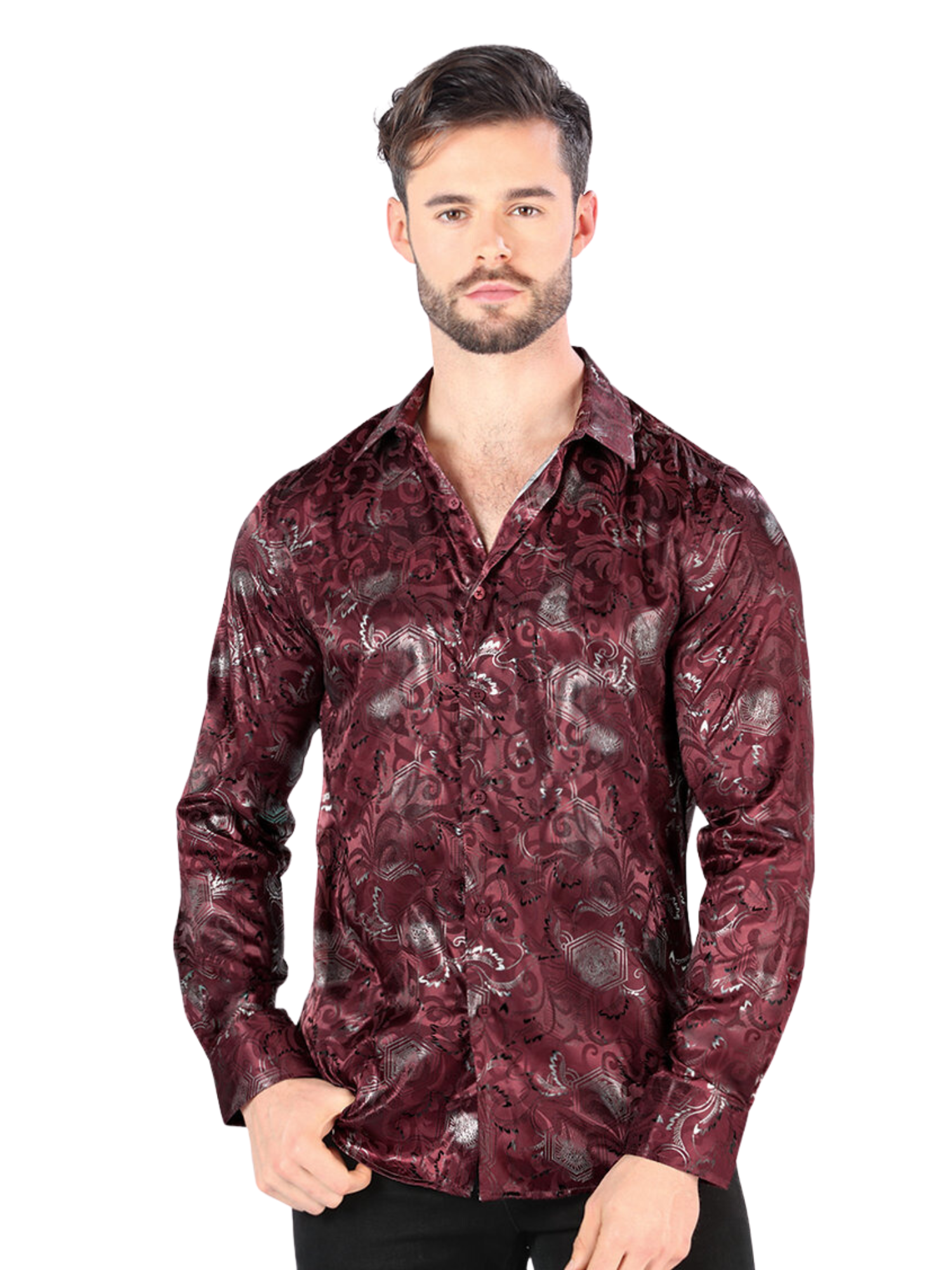 Camisa Casual Manga Larga Estampada para Hombre 'Montero' - ID: 0431 Casual Shirt Montero Wine