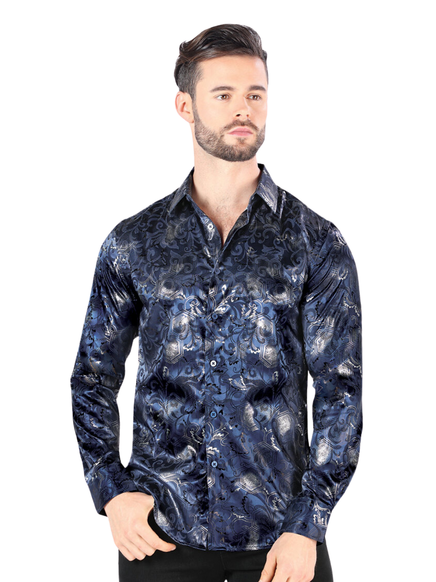 Men's Printed Long Sleeve Casual Shirt 'Montero' - ID: 0431 Casual Shirt Montero Navy