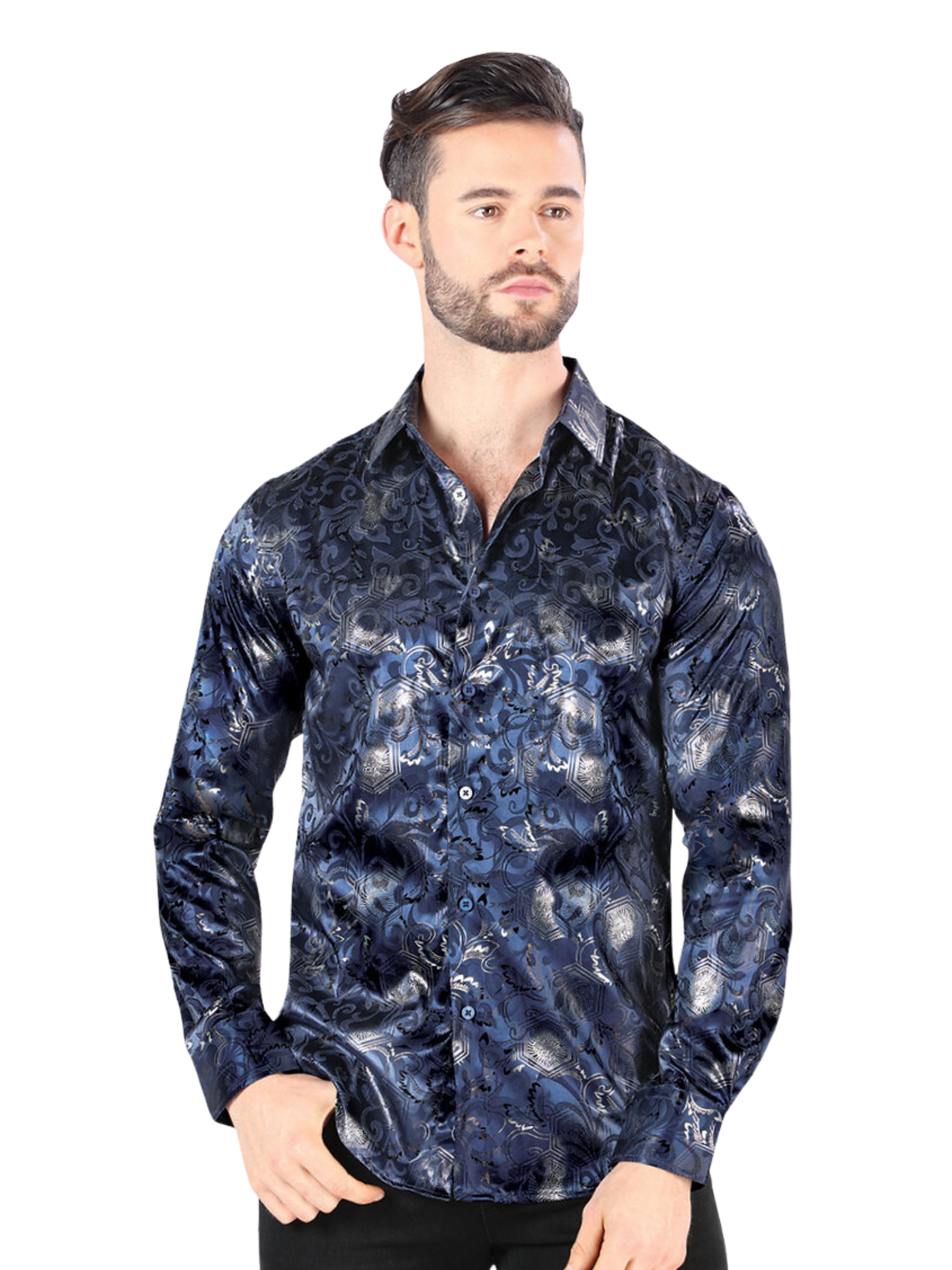 Camisa Casual Manga Larga Estampada para Hombre 'Montero' - ID: 0431 Casual Shirt Montero Navy