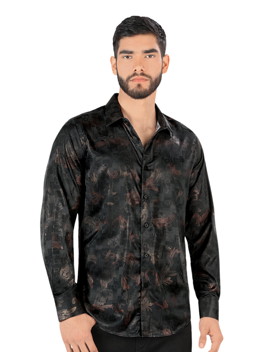 Camisa Casual Manga Larga Estampada para Hombre 'Montero' - ID: 0432 Casual Shirt Montero Black