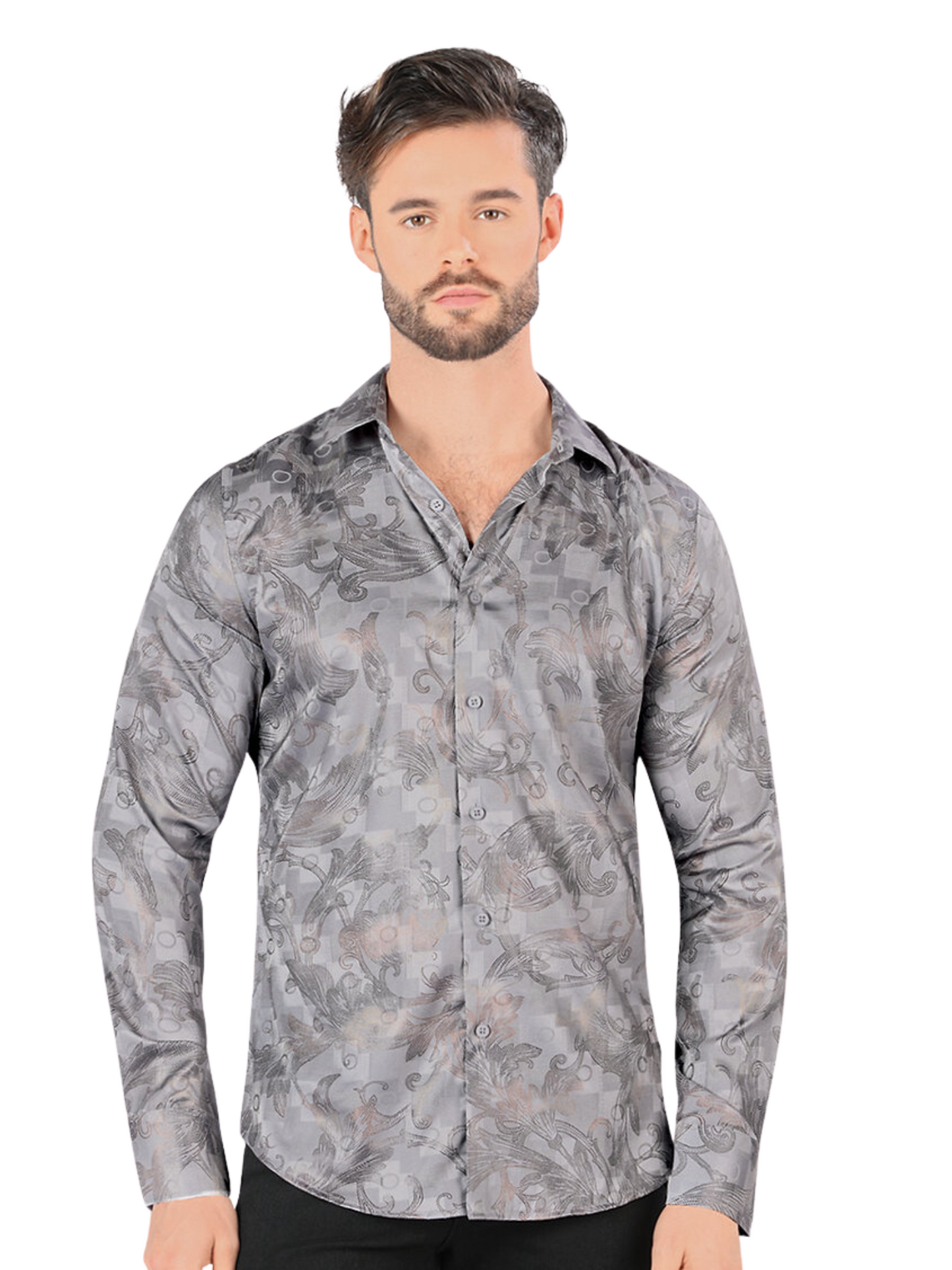 Men's Printed Long Sleeve Casual Shirt 'Montero' - ID: 0432 Casual Shirt Montero Gray