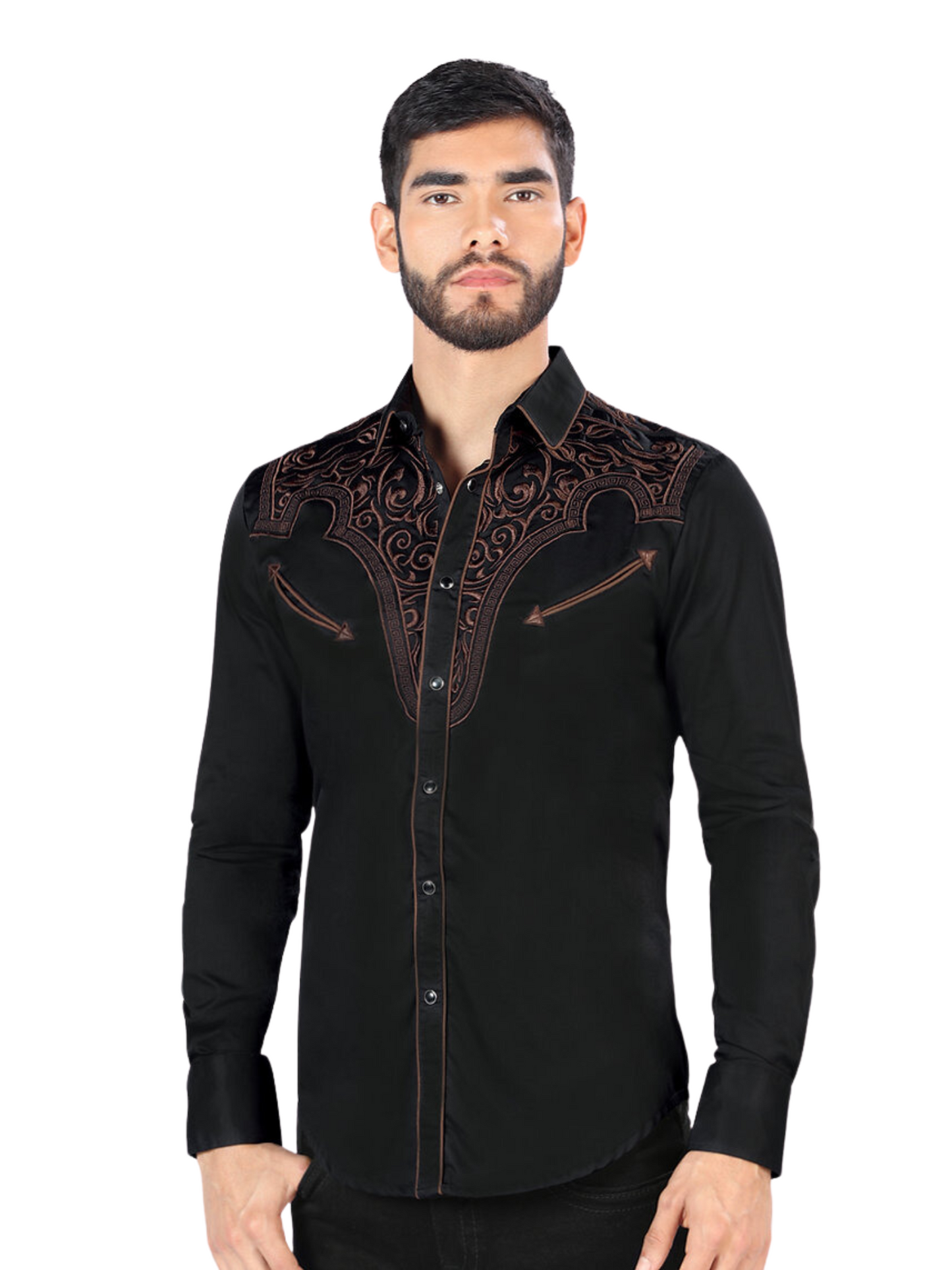 Embroidered Long Sleeve Denim Shirt for Men 'Montero' - ID: 3531 Western Shirt Montero Black
