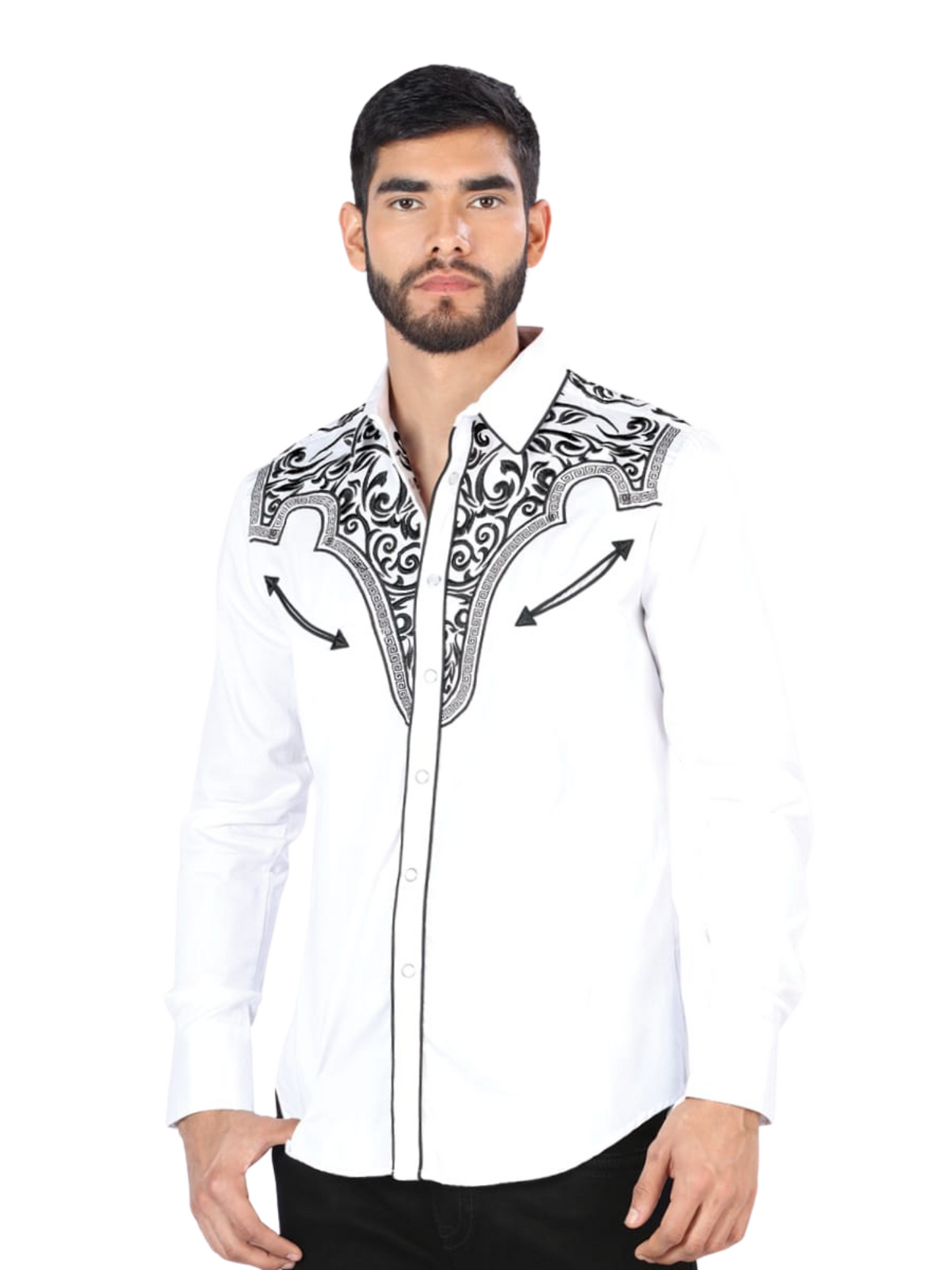 Embroidered Long Sleeve Denim Shirt for Men 'Montero' - ID: 3531 Western Shirt Montero White