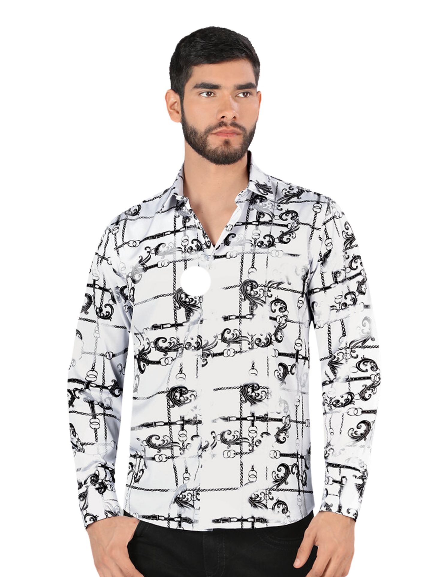 Men's Printed Long Sleeve Casual Shirt 'Montero' - ID: 0794 Casual Shirt Montero White