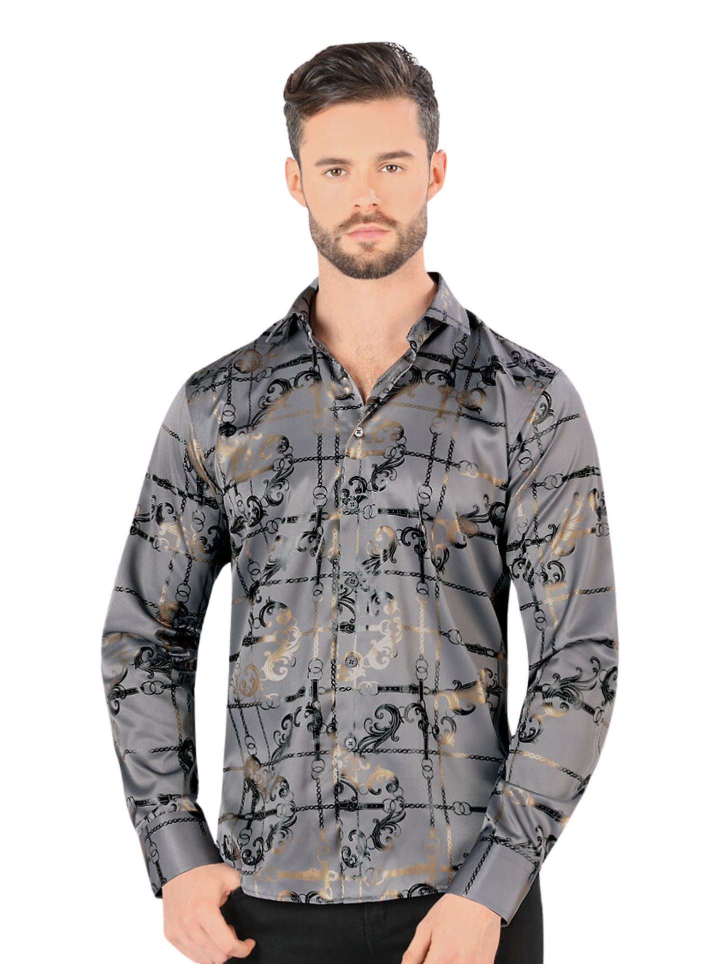 Men's Printed Long Sleeve Casual Shirt 'Montero' - ID: 0794 Casual Shirt Montero Gray