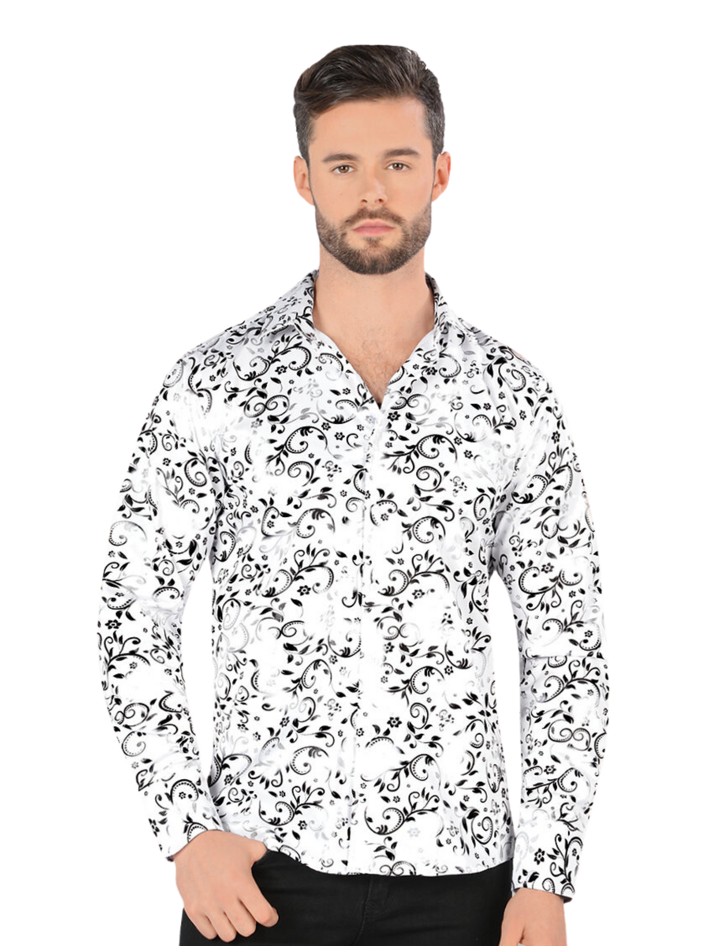 Men's Printed Long Sleeve Casual Shirt 'Montero' - ID: 0795 Casual Shirt Montero White
